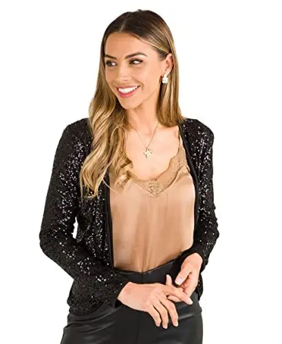Produktbild: KRISP Damen Pailetten Jacke Festlich Eleganter Blazer Langarm, Schwarz (10825), 38, (10825-BLK-10)