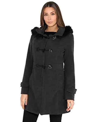 Produktbild: KRISP Damen Wintermantel Kapuzenmantel Jacke Einreiher, Anthrazit, 34, 5652-CHA-06