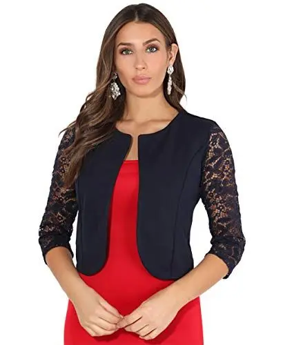 Produktbild: Krisp Offene Kurzjacke mit 3/4-Ärmeln aus Spitze (Blau, 38) (9330-NVY-10)