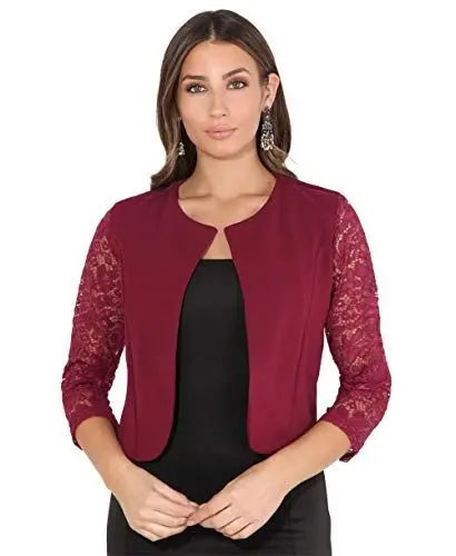Produktbild: Krisp Offene Kurzjacke mit 3/4-Ärmeln aus Spitze (Rot, 36) (9330-WIN-08)