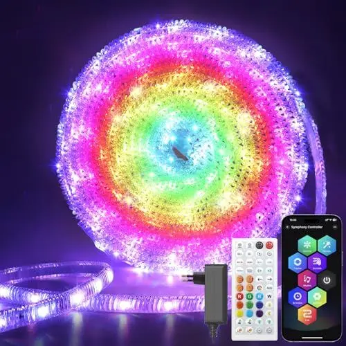 Produktbild: Kristall 10M Intelligente LED Streifen RGB mit Chip, DIY Farbwechsel Musik-Synchronisierung Lichterstreifen mit Fernbedienung und APP Wasserdicht für Party, Gaming und Raumdekoration