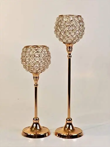 Produktbild: Artra Design GmbH Kristall Kerzenständer 'Marie' 2er Set (Farbe: Kupfer) - Crystallights, Teelichthalter, Tischdeko, Gastgeschenke und Hochzeitsdeko Kupfer, 12x42h