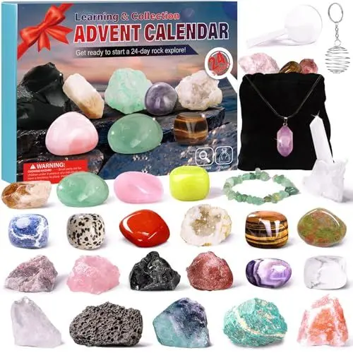 Produktbild: Kristalle Adventskalender 2025 für Kinder Weihnachtskalender 24 Stück Sammlung Gesteine und Mineralien Weihnacht Geschenk für Mädchen Jungen Geologie Enthusiasten
