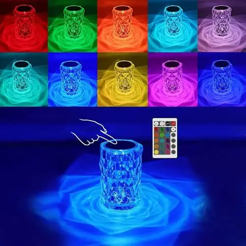Produktbild: mumisuto Kristall-Lampe, Touching Control Rose 16 Farbe wechselnde dimmbare Nachttischlampen Touch-Lampen mit Typ-C-Anschluss und Fernbedienung für Kinder (Rose Kristall Lampe), Blau,grün,rosa,rot