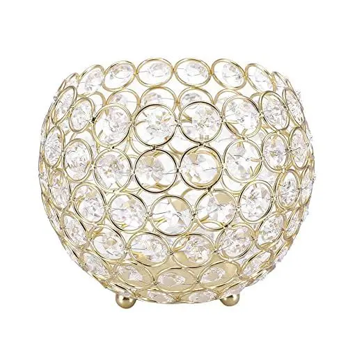Produktbild: Kristallportavelas, Klarer Kristall Kandelaber Büro Tischdeko für Hochzeiten Kerzenhalter aus Gold und Kristall mit Goldschalendekoration(15cm-Gold)