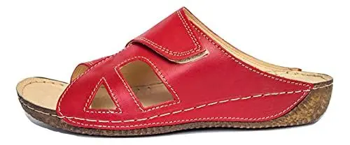 Produktbild: 400 Hausschuhe Damen - Sandalen Damen Mit Klettverschluss - Handgefertigte Leder Pantoletten Für Den Sommer - Leichte Sommerschuhe Hergestellt In Der EU Rot 39