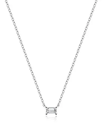 Produktbild: KristLand Damen 925 Sterling Silber Halskette Zirkon Anhänger Einstellbare Kettenlänge Rund Wassertropfen Rechteck Einfaches Design Halskette Frau Freundin Schmuckgeschenk