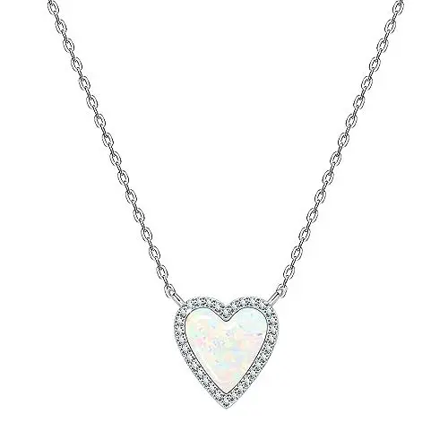 Produktbild: KristLand Damen Kette Erstellt Weißer Opal Anhänger aus Sterlingsilber mit Anhänger Herz Liebe Form Geschenk für Frauen Mädchen Hochzeiten Party Opal