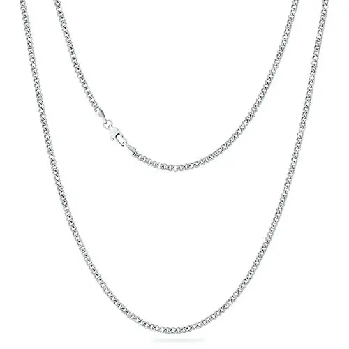 Produktbild: KRKC&CO 3mm Kette Damen, Herren Edelstahl Panzerkette mit Diamantschliff, Silbrig Cuban Link Chains Silberkette, Geschenke für Frauen Mädchen Männer Jungs, (Länge 50,8cm)