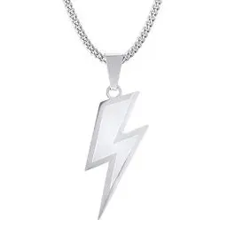Produktbild: KRKC&CO Anhänger Kette Herren 3mm 61cm Panzerkette mit Blitz Anhänger Weißgold plattiert Kette mit Blitz Kette Herren Silberketten Herren Damen Hip Hop Anhänger Kette