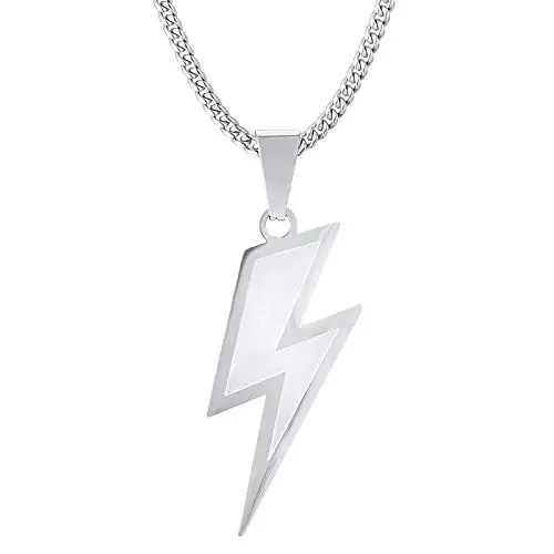 Produktbild: KRKC&CO Anhänger Kette Herren 3mm 61cm Panzerkette mit Blitz Anhänger Weißgold plattiert Kette mit Blitz Kette Herren Silberketten Herren Damen Hip Hop Anhänger Kette