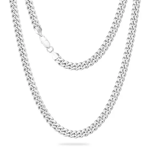 Produktbild: KRKC&CO Männer Halskette, 7mm Herren Edelstahl Panzerkette mit Diamantschliff, Silbrig Cuban Link Chains Silberkette, Nickelfrei Halskette, Geschenke für Männer Jungen, (Länge 55,9cm)