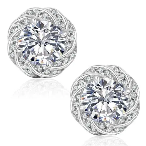 Produktbild: KRKC&CO Moissanite Ohrringe Damen S925 Silber, Kamelie Ohrsteckers, 1,0 Karat echter runde Moissanit Diamant, VVS1 Reinheit D Farbe, Weißgold vergoldet allergiefrei, Kamelie