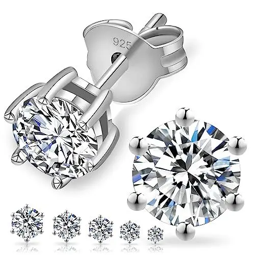 Produktbild: KRKC&CO Moissanite Ohrringe 925 Silber, 0,6 Karat echter runde Moissanit Diamant, VVS1 Reinheit D Farbe, Weißgold vergoldet allergiefrei, 6-Steg-Krappenfassung, Geschenk für Damen Frauen, 4mm