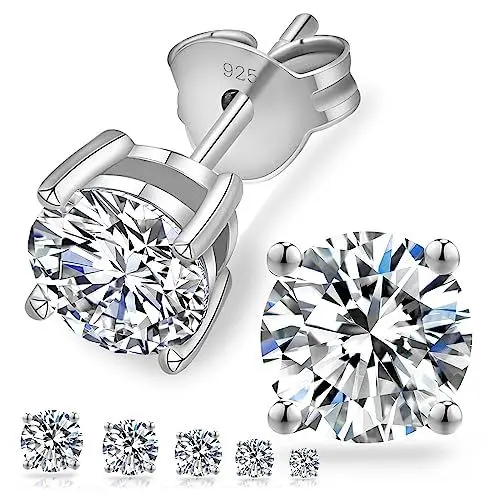 Produktbild: KRKC&CO Moissanite Ohrstecker 925 Silber, 1,0 Karat echter runde Moissanit Diamant, VVS1 Reinheit D Farbe, Weißgold vergoldet allergiefrei, Geschenk für Damen Frauen, 5mm
