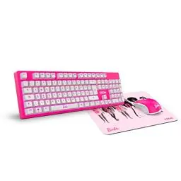 Produktbild: KROM Kit Tastatur, -Maus und -Mausunterlage Barbie Edition KANDY - Weiße LED-Membrantastatur, Maus optischem Sensor 6400 DPI, Mause-Matte hat eine Gummibasis, Deutsch layout, pink