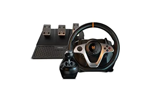 Produktbild: KROM K-WHEEL PRO - Set aus Lenkrad, Pedalen und Schalthebel, Lenkradpaddles, 3 Empfindlichkeitsstufen, PC, PS3, PS4, XBOX ONE & SWITCH, schwarz