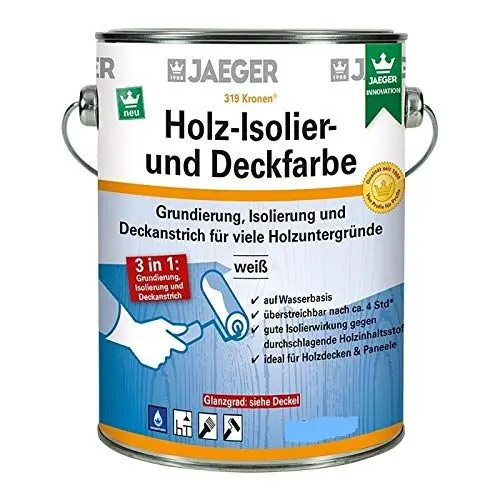 Produktbild: Kronen/ Jaeger Holz-Isolier- und Deckfarbe 319 2,5 Liter ,Weiß Matt, Aquarell