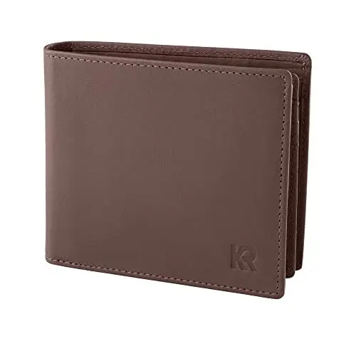 Produktbild: KRONIFY Leder Geldbörse Herren I Echtleder Geldbeutel I RFID Schutz I Querformat I Portmonee Herren mit Münzfach I 13 Kartenfächer I Portemonnaie Herren I eleganter Box I Nature Dunkelbraun