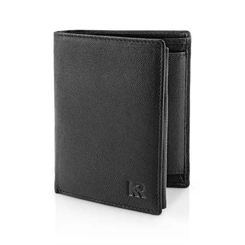 Produktbild: KRONIFY Helios Herren Geldbörse aus Leder mit RFID Schutz I Geldbeutel im Hochformat I Portmonnaie mit Münzfach I Portmonee mit Platz für 13 Karten I (9,5x12,5x2cm) I Schwarz