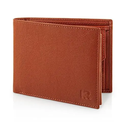 Produktbild: KRONIFY Leder Geldbörse Herren I Echtleder Portmonee Herren I RFID Schutz I Querformat I Brieftasche Herren mit Münzfach I 13 Kartenfächer I Geldbeutel Herren I eleganter Box I Nappa Rotbraun