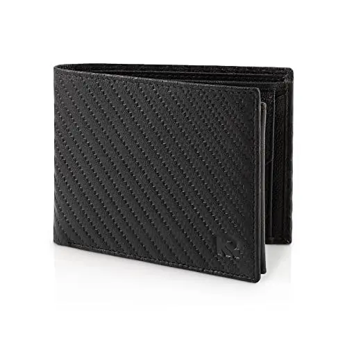 Produktbild: KRONIFY Atlas Herren Geldbeutel aus Leder mit RFID Schutz I Echtleder Portmonee mit Münzfach I Geldbörse für Männer in Carbon mit Geschenk Box