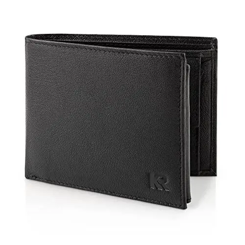 Produktbild: KRONIFY Leder Geldbörse Herren I Echtleder Portmonee Herren I RFID Schutz I Querformat I Herren Geldbörse mit Münzfach I 13 Kartenfächer I Geldbeutel Herren I Nappa Schwarz