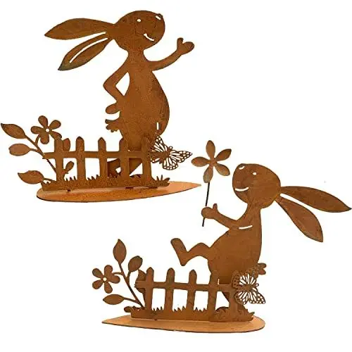 Produktbild: KRONLY 2 Stück Gartenstecker Osterhase Roststecker wetterfest Gartendeko Outdoor Ostern