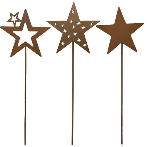 Produktbild: KRONLY 3 Stück Gartenstecker Sterne Roststecker Metall Weihnachten wetterfest Gartendeko Outdoor