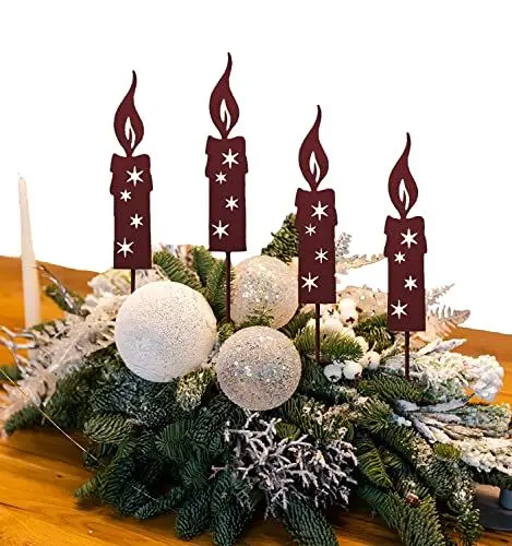 Produktbild: KRONLY 4 Stück Gartenstecker Kerze 24cm Roststecker Weihnachten Advent wetterfest Gartendeko Outdoor Metall