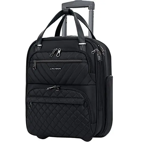 Produktbild: KROSER Handgepäck Koffer Trolley 40cm, Carry On Untersitzer Multifunktional 16-Zoll Leichter Über-Nacht-Koffer für Frauen, Schwarz