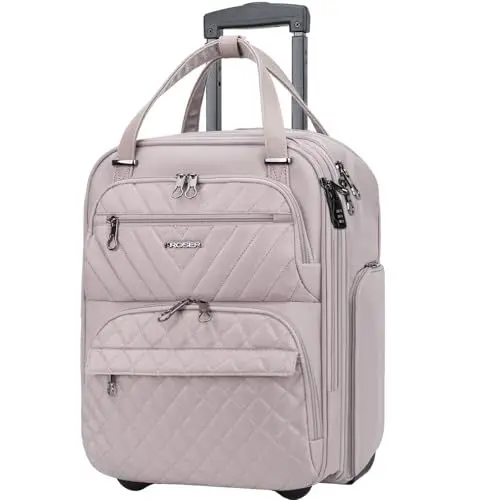Produktbild: KROSER Handgepäck Koffer Trolley 40cm, Carry On Untersitzer Multifunktional 16-Zoll Leichter Über-Nacht-Koffer für Frauen, Rosa