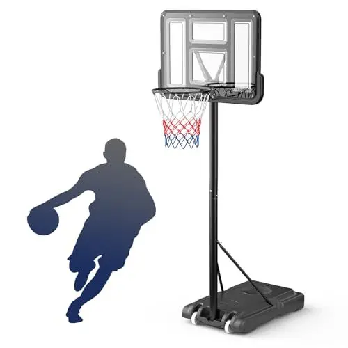 Produktbild: Krovtoy Basketballkorb Outdoor, Verstellbare Korbhöhe von 135 bis 305 cm, Basketballständer mit 110x75cm Rückwand und Zwei Netze, für Kinder Jugendliche Erwachsene im Hinterhof/Auffahrt/Innenbereich