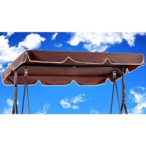 Produktbild: KRRRSJDJ Hollywoodschaukel Dachbezug210 x145 cm Wasserdicht,Hollywood Swing Ersatzdach Winddicht, Dauerhaft Hollywoodschaukel Ersatzdach Reißfest, Polyestertuch Anti-UV Staubdicht (210 * 145cm,Braun)