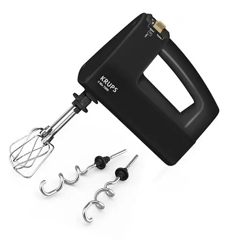 Produktbild: Krups F60858 3 MIX 7000 Handmixer 60 Jahre Edition | 500W | ergonomischer Griff | 1,65m-langes Kabel | Geschwindigkeitsregler, Schneebesen & Knethacken | bis zu 1kg Brotteig | Schwarz/Kupfer