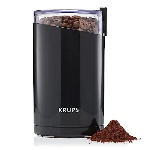 Produktbild: Krups F20342 Kaffeemühle und Gewürzmühle in Einem, Leistungsstarker Motor, Mahlgrad variabel, 75g Füllmenge, Schlagmesser aus Edelstahl, Sicherheitsdeckel, Anti-Rutsch-Füße, Schwarz