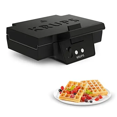 Produktbild: Krups FDK252 Waffeleisen | 2 dicke Waffeln | Antihaftbeschichtung | tiefe Platten | vertikale Verstaufunktion | Kabelaufbewahrung | wärmeisolierter Griff | Schwarz