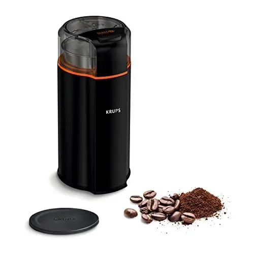 Produktbild: Krups GX3328 Silent Vortex Elektrische Kaffee- und Gewürzmühle | 3-in-1 Mahlwerk für Kaffeebohnen, Gewürze, Kräuter | superleise | spülmaschinenfest | herausnehmbare Mahlschüssel + Deckel | Schwarz