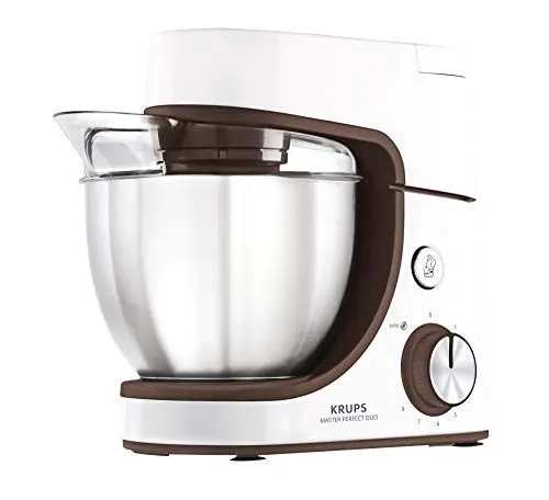 Produktbild: Krups KA51K1 Master Perfect Duo Küchenmaschine c 1100 Watt | 5 Geschwindigkeiten | Pulse-Funktion | 4,6 Liter Edelstahl-Schüssel | inkl. Kinder-Backset und Gebäck-Kit | Weiß/Braun