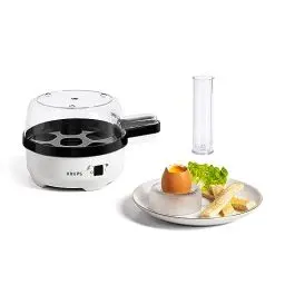 Produktbild: Krups Ovomat Spezial Eierkocher, Für bis zu 7 Eier, Inkl. Wasser-Messbecher mit Eierstecher, Eierhalter, Signalton, BPA-frei, EG233115, Weiß/Schwarz