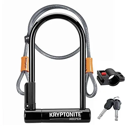 Produktbild: Kryptonite Keeper Standard Bügelschloss - Sicherheitsgrad 5/10, Robustes Anti-Diebstahl Fahrradschloss mit 120 cm Schlaufenkabel, Transporthalterung und 2 Schlüsseln - 10,2 cm x 20,3 cm