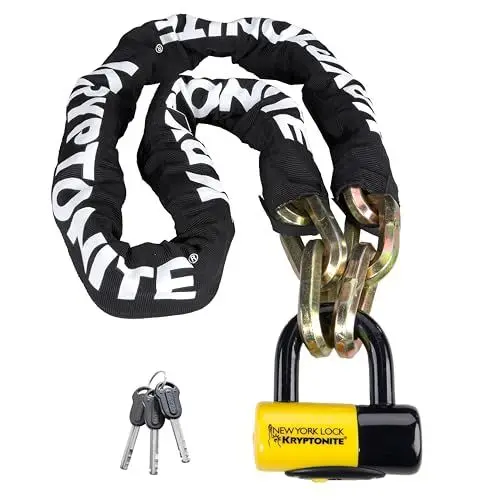 Produktbild: Kryptonite Unisex-Erwachsene New York Fahgettaboudit Chain 1415 (14Mm X 150Cm) with Ny Disc 15Mm Shackle Locks, Black/Yellow, (1410) 14mm x 60
