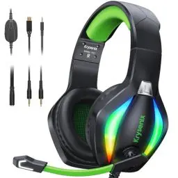 Produktbild: Krysenix PG1 RGB Gaming Headset für PS4, PS5, PC, Nintendo Switch, Xbox one, Headset mit Mikrofon, Gaming Kopfhörer mit Mikrofon, Noise Cancelling Kopfhörer mit 3.5mm Klinke Schwarz/Grün