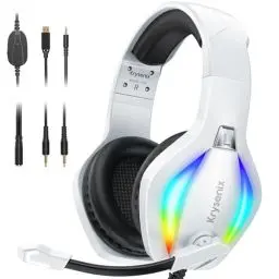Produktbild: Krysenix PG1 RGB Gaming Headset für PS4, PS5, PC, Nintendo Switch, Xbox, Headset mit Mikrofon, Gaming Kopfhörer mit Mikrofon, Noise Cancelling Kopfhörer mit 3.5mm Klinke Weiß/Schwarz