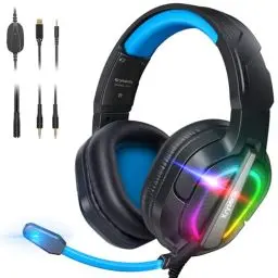 Produktbild: Krysenix PG2 RGB Gaming Headset für PS4/PC/Nintendo Switch/Xbox, PS5 Headset mit Mikrofon, Gaming Kopfhörer mit Mikrofon, Noise Cancelling Kopfhörer mit 3.5mm Klinke Schwarz/Blau