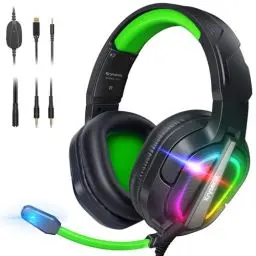 Produktbild: Krysenix PG2 RGB Gaming Headset für PS4, PS5, PC, Nintendo Switch, Xbox, Headset mit Mikrofon, Gaming Kopfhörer mit Mikrofon, Noise Cancelling Kopfhörer mit 3.5mm Klinke Schwarz/Grün