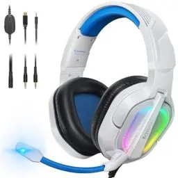 Produktbild: Krysenix PG2 RGB Gaming Headset für PS4/PC/Xbox, PS5 Headset mit Mikrofon, Gaming Kopfhörer mit Mikrofon, Noise Cancelling Kopfhörer mit 3.5mm Klinke Weiß/Blau