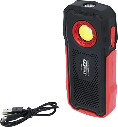 Produktbild: KS Tools 150.4500 Mobile Werkstatt-Handlampe | mit Bluetooth Lautsprecher | knickbar | 500 Lumen, Rot, Schwarz