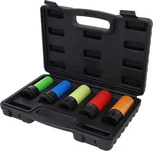 Produktbild: KS Tools 515.0870 1/2“ Alu-Felgen Kraft-Stecknuss-Satz, 5-tlg. (15-17 - 19-21 - 22 mm), Farblich Codiert Nach Schlüsselweite