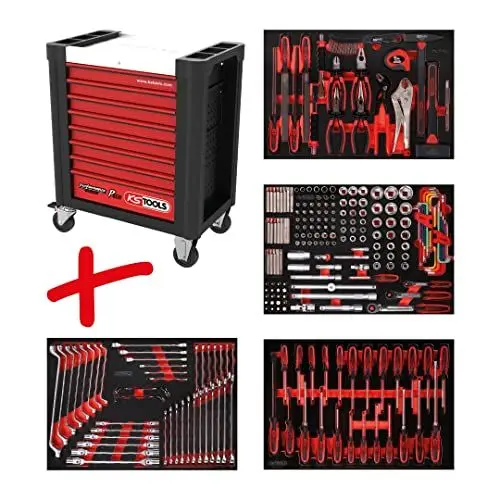 Produktbild: KS Tools 810.4241 PERFORMANCEplus Werkstattwagen P10 mit 8 Schubladen, bestückt mit 241 Werkzeugen in 4 Einlagen für 4 Schubladen